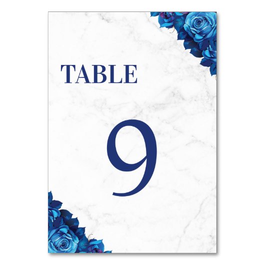 Blaue Hochzeit mit weißem Marmor Tischnummer (Rückseite)