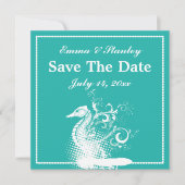 Blaue Hochzeit mit weißem Seepferd Save The Date (Vorderseite)
