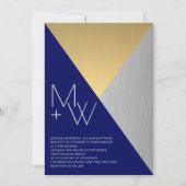 Blaue Hochzeit Moderne Mischmetalle geometrisch Einladung (Vorderseite)