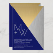 Blaue Hochzeit Moderne Mischmetalle geometrisch Einladung (Vorne/Hinten)