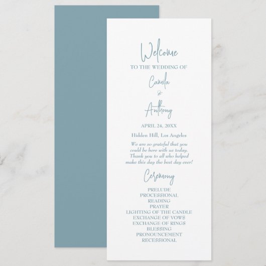 Blaue Hochzeit Programm (Vorne/Hinten)