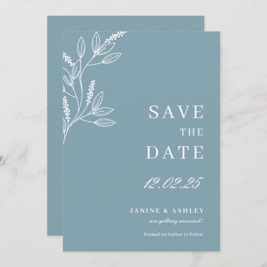Blaue Hochzeit speichern das Datum botanisch Einladung (Vorne/Hinten)