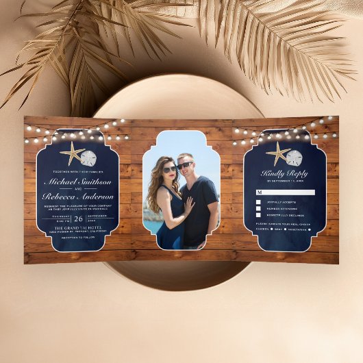 Blaue Hochzeit von Blauem Seesterne Sand Dollar Be Dreifach Gefaltete Einladung