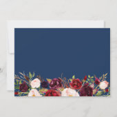 Blaue Hochzeit von Burgundy Red Floral Navy Save The Date (Rückseite)
