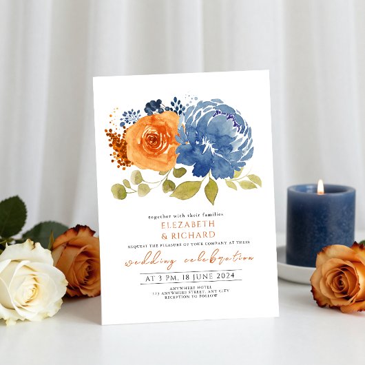 Blaue Hochzeit von Navy Burnt Orange Terracotta Einladung