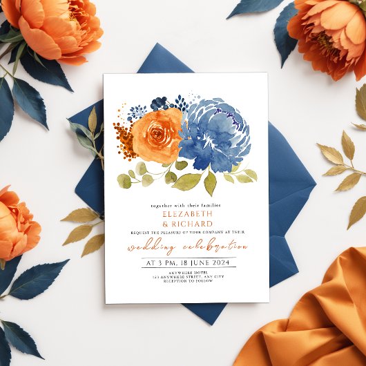 Blaue Hochzeit von Navy Burnt Orange Terracotta Einladung