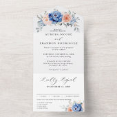 Blaue Hochzeit von Navy Slate Dusty Blush Pink Flo All In One Einladung (Innen Boden)