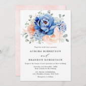 Blaue Hochzeit von Navy Slate Dusty Blush Pink Flo Einladung (Vorne/Hinten)