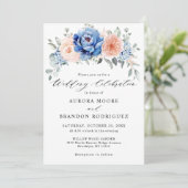 Blaue Hochzeit von Navy Slate Dusty Blush Pink Flo Einladung (Stehend Vorderseite)