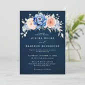 Blaue Hochzeit von Navy Slate Dusty Blush Pink Flo Einladung (Stehend Vorderseite)