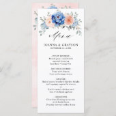 Blaue Hochzeit von Navy Slate Dusty Blush Pink Flo Menükarte (Vorne/Hinten)