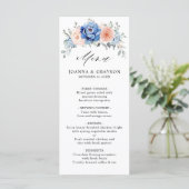 Blaue Hochzeit von Navy Slate Dusty Blush Pink Flo Menükarte (Stehend Vorderseite)