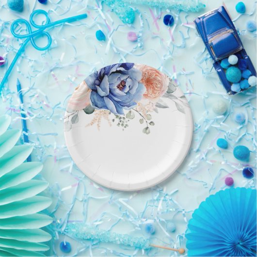 Blaue Hochzeit von Navy Slate Dusty Blush Pink Flo Pappteller (Party)