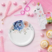 Blaue Hochzeit von Navy Slate Dusty Blush Pink Flo Pappteller (Party)