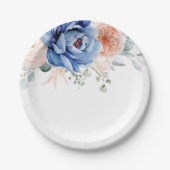 Blaue Hochzeit von Navy Slate Dusty Blush Pink Flo Pappteller (Vorderseite)