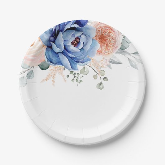 Blaue Hochzeit von Navy Slate Dusty Blush Pink Flo Pappteller (Vorderseite)