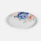 Blaue Hochzeit von Navy Slate Dusty Blush Pink Flo Pappteller (Schrägansicht)