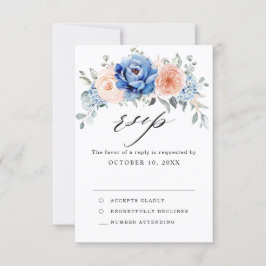 Blaue Hochzeit von Navy Slate Dusty Blush Pink Flo RSVP Karte
