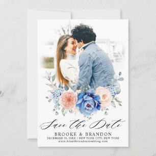 Blaue Hochzeit von Navy Slate Dusty Blush Pink Flo Save The Date