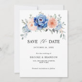 Blaue Hochzeit von Navy Slate Dusty Blush Pink Flo Save The Date (Vorderseite)