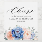 Blaue Hochzeit von Navy Slate Dusty Blush Pink Flo Weinetikett (Einzelnes Label)