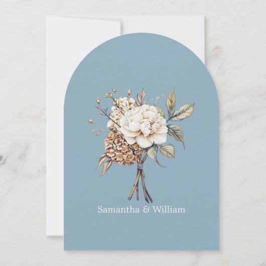 Blaue Hochzeit von Peony & Hydrangea Powder Einladung (Rückseite)