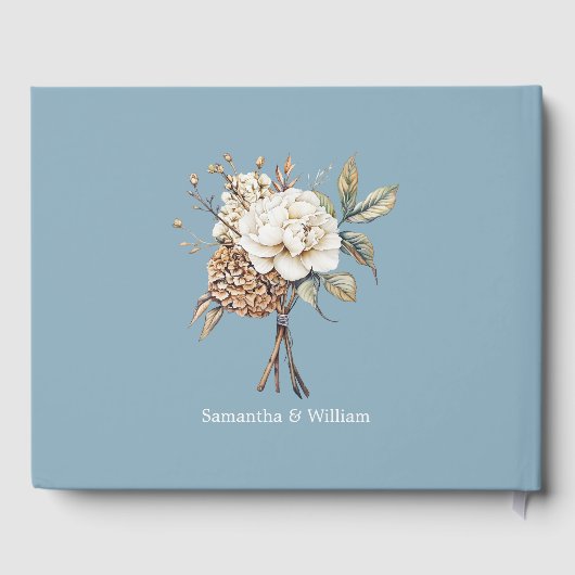 Blaue Hochzeit von Peony & Hydrangea Powder Gästebuch (Rückseite)