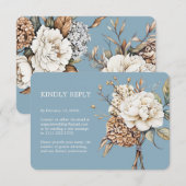 Blaue Hochzeit von Peony & Hydrangea Powder RSVP Karte (Vorne/Hinten)