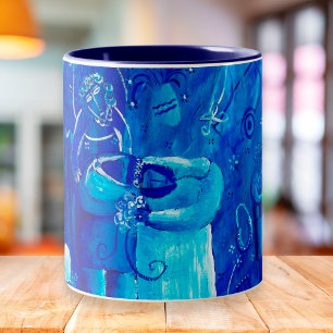 Blaue Hochzeit Zeitgenössische Kunstmalerei Zweifarbige Tasse