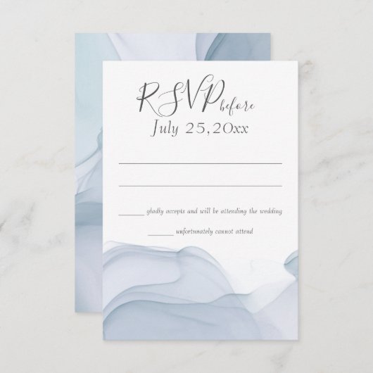Blaue Hochzeitreaktion der Wasserfarbenbewegung Einladung (Vorne/Hinten)
