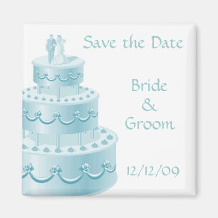 Blaue Hochzeits-Kuchen-Save the Date Magneten Magnet