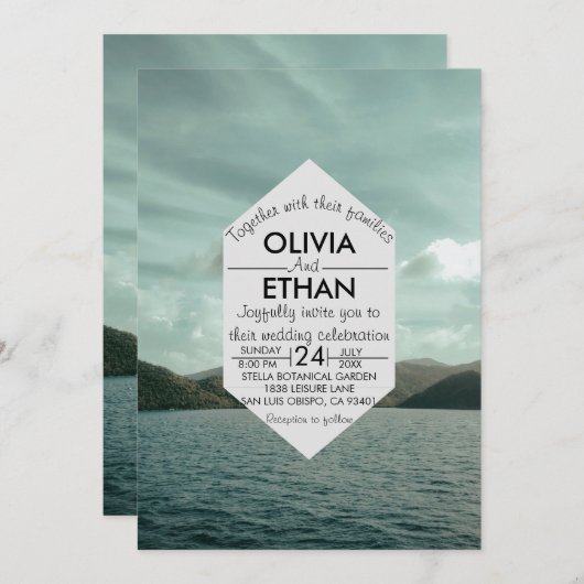 Blaue Hochzeitseinladung für die Marine Einladung (Vorne/Hinten)