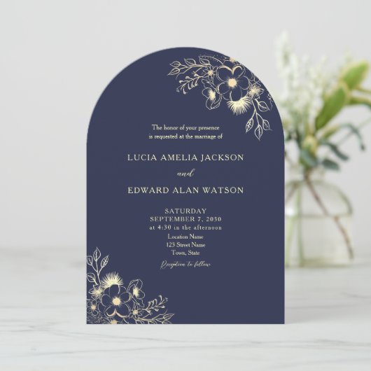 Blaue Hochzeitseinladung mit QR-Code Einladung (Stehend Vorderseite)