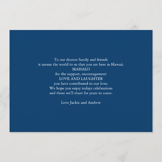 Blaue Hochzeitsempfehlung Programm (Rückseite)