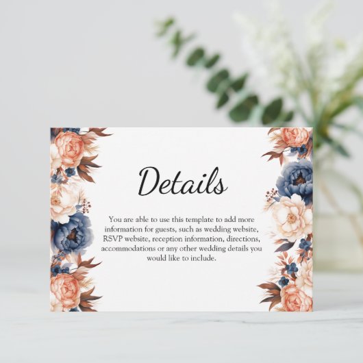 Blaue Hochzeitsfeier Begleitkarte (Stehend Vorderseite)