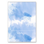 Blaue Hochzeitsfeier Platzkarte Tischnummer (Vorderseite)