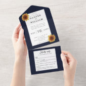 Blaue Hochzeitshülle für Sonnenblumen All In One Einladung (Abreißen)