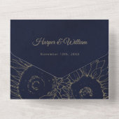 Blaue Hochzeitshülle für Sonnenblumen All In One Einladung (Rückseite)