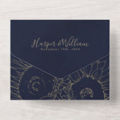 Blaue Hochzeitshülle für Sonnenblumen All In One Einladung (Rückseite)