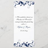 Blaue Hochzeitskarte Menükarte (Rückseite)