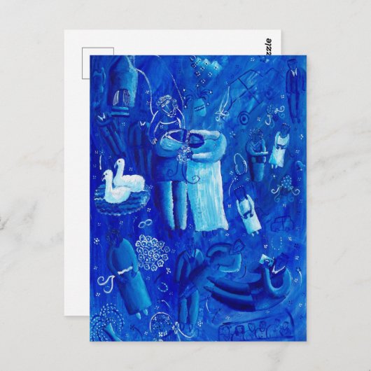 Blaue Hochzeitskunst Postkarte (Vorne/Hinten)