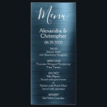 Blaue Hochzeitsmenüs der Marine Menükarte<br><div class="desc">Navy Blue Modern Imitats Metallic Stainless Steel Hochzeitsmenü. Dieses mädchenhafte,  moderne Navy Blue Script Wedding Menu kann auf die Namen der Braut und des Bräutigam,  das Hochzeitsdatum und das Abendmenü abgestimmt werden. Dieses Menü ist Teil einer passenden Hochzeitskollektion und weitere passende Artikel können Sie beim Designer anfordern.</div>