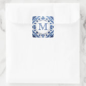 Blaue Hochzeitsmonogramm Quadratischer Aufkleber (Tasche)