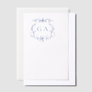 Blaue Hochzeitsmonogramm-Wappen-Overlay-Hochzeit Pergament Einladungen