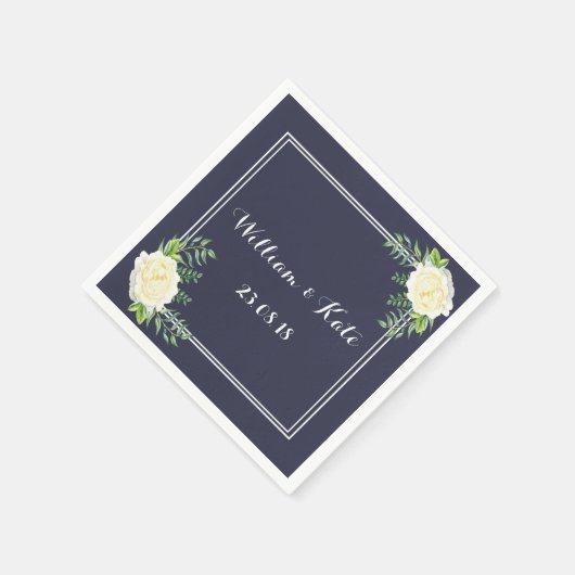Blaue Hochzeitsnapkins von Ivory Chic Rose Serviette (Ecke)