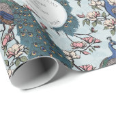 Blaue Hochzeitspfaue & Blume Geschenkpapier (Rolleneckpunkt)