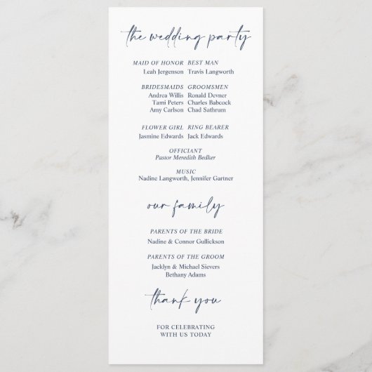 Blaue Hochzeitsprogramme Blumengrün Programm (Rückseite)