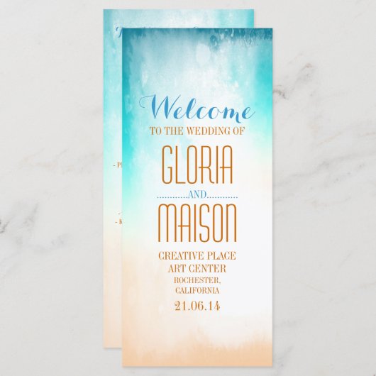 Blaue Hochzeitsprogramme für den Strand Programm (Vorne/Hinten)