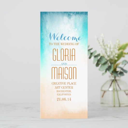 Blaue Hochzeitsprogramme für den Strand Programm (Stehend Vorderseite)