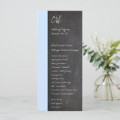 Blaue Hochzeitsprogramme im Chalkboard Programm (Stehend Vorderseite)